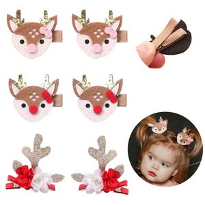 Hair Clips Barrettes 24 pc/lot pinces à cheveux de noël décoration de noël épingle à cheveux bois corne de cerf pinces à cheveux pour filles enfants paillettes arcs Barrettes 231121