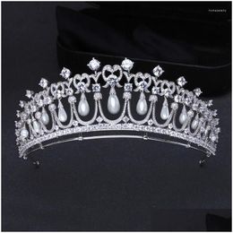 Haarclips Barrettes 3a Cubic Zirkon Wedding Crown Luxe Pearl Bruid Accessoires For Women Party Sieraden HQ0324 Drop Delivery Hair Dhinj