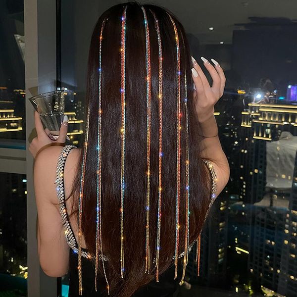 Pinzas para el cabello pasadores 6 opciones de diamantes de imitación borla larga cadenas trenzadas joyería para mujeres cristal de lujo nupcial cabeza de extensión de maquillaje