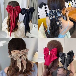 Clips de cheveux Barrettes Aishg Red Bowknot Hairpin Fashion Fashion Femmes Clip Cli Tabot Corée Style Long Ribbon Butterfly Hair Hair Accessoires 240426