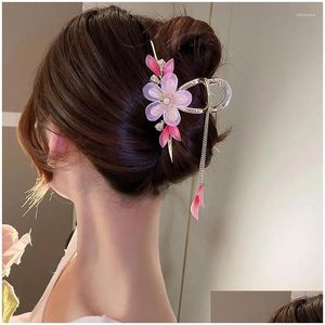 Haarclips BRITTES AjoJeWel Beautif Acryl Flower Claw Oude Chinese sieraden Lange Tassel Grote Hairclip Persimmon Accessoires Dro OTU3P