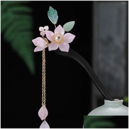 Haarspeldjes Haarspeldjes Antieke Bloemen Stok Eetstokje Chinese Hanfu Accessoreis Sandelhout Kwastje Sluiting Hoofddeksels Retro Sieraden Drop Deli Otklr