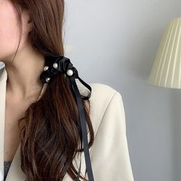 Pinces À Cheveux Barrettes AOMU Simple À La Mode Noir Blanc Fil Lettre Bowknot Bandeaux Plis Lisses Imitation Perle Corde Élastique Pour Les Femmes Tête