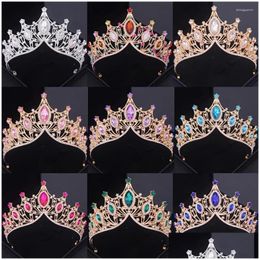 Clips de cabello Barrettes Barroco Crystal Crown Tiara para mujeres Novias Rhinestone Prom Diadem Accesorios nupciales Joyas Delive Otg7a