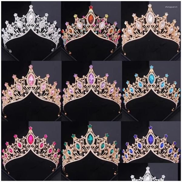 Clips de cheveux Barrettes Baroque Crystal Crown Tiara for Women Bride Vintage Rignestone Prom Diadem ACCESSOIRES BRIDAL BIELLURE DROP DELIVE OTQKY