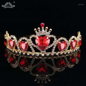 Pinces à cheveux Barrettes baroque couleur or diadèmes coeur rouge reine princesse couronnes bandeau en cristal enfant filles accessoires de mariage J306M