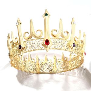 Haarspeldjes Haarspeldjes Barokke Gouden Koningin Tiara's Groot Kristal Grote Ronde Koninklijke Koningskroon Prachtige Strass Optocht Diadeem Pa307L