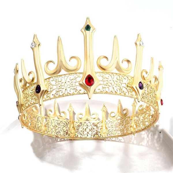 Pinces à cheveux Barrettes Baroque Golden Queen Diadèmes Grand Cristal Grand Rond Roi Royal Couronne Exquis Strass Pageant Diadème Pa274V