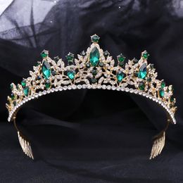 Haarclips Barrettes Barokke groene kristal bruids tiaras kroon met kammen strass pageant diadema prinses hoofddeksels bruiloft accessori
