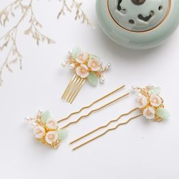 Pinces à cheveux Barrettes beau côté peigne ensemble délicat fleur feuilles épingle à cheveux Style chinois insérer fête Date bijoux BN