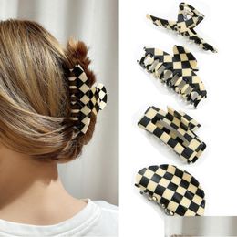 Pinzas para el cabello Barrettes Clips de garra a cuadros en blanco y negro Pasador grande Pinzas para el cabello de cangrejo Clip de baño Cola de caballo para mujeres Accesorios para niñas Dhsje