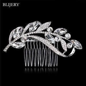 Pinces à cheveux Barrettes BLIJERY charme feuille branche accessoires de mariée couleur argent cristal peignes de mariage femmes épingles à cheveux bijoux