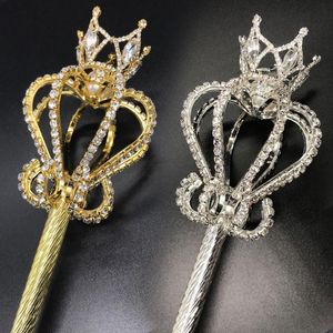 Pinzas para el cabello Barrettes Bling Crystal Scepter Wand Gold / Silver Color Tiaras y coronas Scepter King Queen Wedding Pageant Party Disfraces Mano