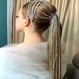 Pinzas para el cabello Barrettes Bling Rhinestone Fringe Diadema nupcial Tiaras para niña Joyería de boda Cristal Borla larga Diadema Corona 194K