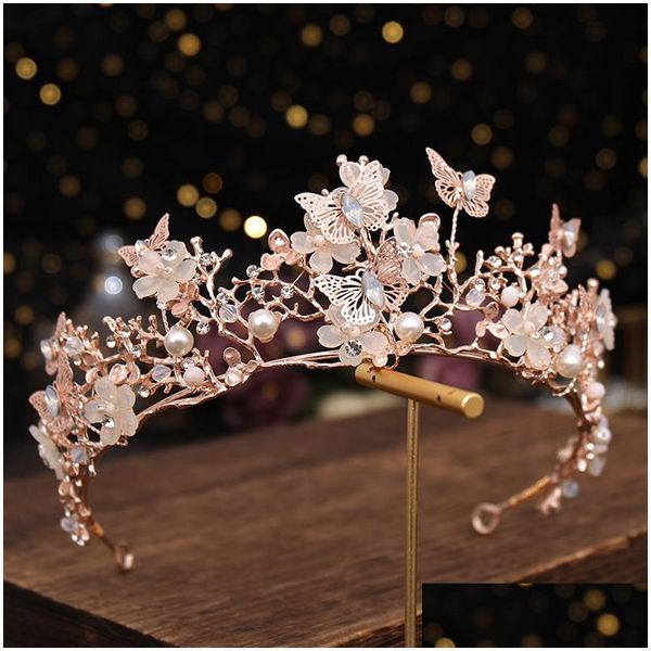 Pinces à cheveux Barrettes Bijoux de mariée Pographie Robe de mariée Accessoires à la main Papillon Fleur Couronne Fête d'anniversaire Bandeau Tia Dhqvw