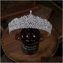 Haarclips Barrettes Bridal Tiara Crown Wedding Accessories CZ Crystal Headwear Sier Flower Crowns en voor vrouwen Drop levering Jood Dhx12
