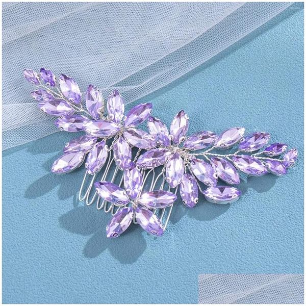 Barrettes Barrettes Mariée Peignes Violet Strass Designs Sier Plaqué Métal Coiffes Fée Cristal Coiffe Bijoux Pour Femmes Drop Otqvd