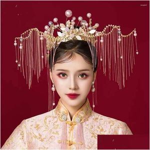 Haarspeldjes Haarspeldjes Bruiden Chinese Stijl Luxe Gouden Kwastje Phoenix Kroonjurk Draak En Jas Hoofdtooi Accessoires Drop Delivery Otbqy