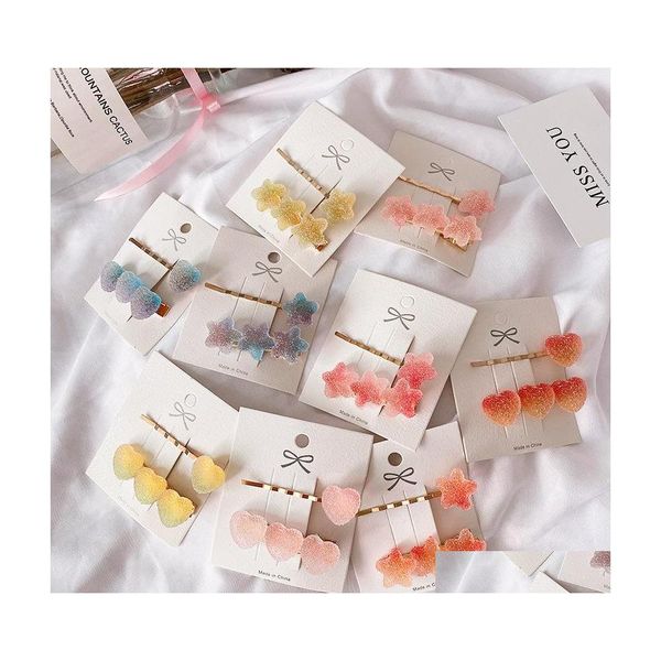 Pinces À Cheveux Barrettes Bonbons Couleur Étoile Amour Clip Mignon Résine Fantaisie Fille Épingle À Cheveux Ensemble Accessoires 61C3 Drop Livraison Bijoux Dhw8B