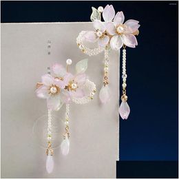 Clips para el cabello Barrettes Horquillas de flores de moda china y alfileres de perlas artificiales Tocados Colgantes Accesorios de joyería para mujeres Drop D Otod7