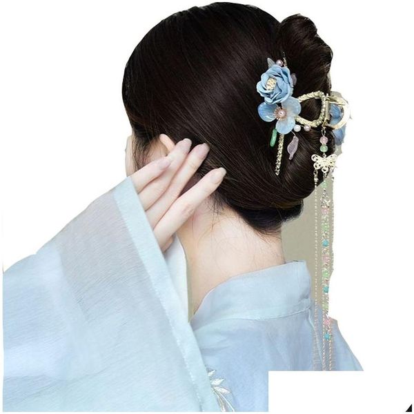 Pinces à cheveux Barrettes Chinois Traditionnel Style Classique Tassel Fourchette Libellule Papillon Chapeaux Accessoires Élégants Drop Delivery Jewelr
