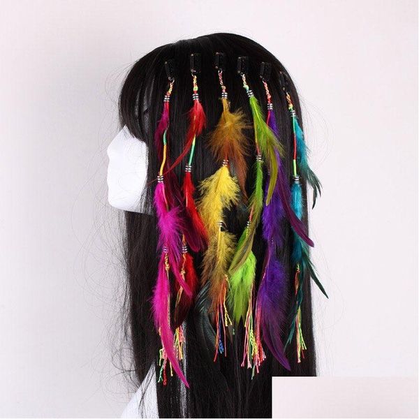 Pinzas para el cabello Barrettes Colorf Pinzas para el cabello de plumas bohemias Accesorios de moda Indian Bb Clip Mujeres Joyería Barrettes Mezclar colores enteros Dh9Fb