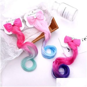 Pinces À Cheveux Barrettes Colorf Arc Noeud Postiche Perruque Filles Enfants Cheveux Extension Bobby Pin Fermoir Anniversaire Cosplay Bijoux De Mode Dhgtj