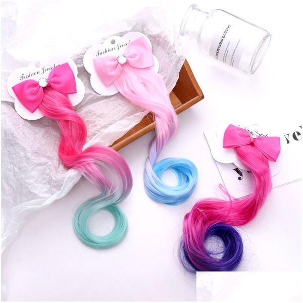 Pinzas para el cabello Barrettes Colorf Bow Knot Hairpiece Peluca Niñas Niños Extensión de pelo Bobby Pin Broche Cumpleaños Cosplay Joyería de moda Dhgtj