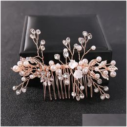 Clips de cheveux Barrettes Crystal Rinestone Flower Pearl Comb Pin Pin Bandon Tiara For Women Bride Girl Wedding Bridal Accessoires Jewelr Dhtrl