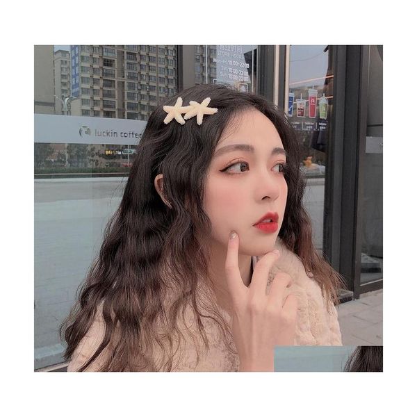 Pinzas para el cabello Barrettes Cute Starfish Rabbit Ear Clip Cola de caballo para mujeres Niñas Accesorios de estilo coreano Crystal Elegant Hairpin Drop D Dhqpu