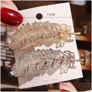 Pinces à cheveux Barrettes Diamant Plume Clip Mode Sier Or Coiffure Épingle À Cheveux Printemps Bobby Pin Pour Femmes Filles Drop Livraison Bijoux H Dhboh