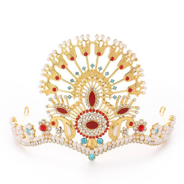 Pinzas para el cabello Barrettes Dubai Novia Corona de cristal Vestido de novia de lujo Diamante de imitación Perla de imitación Tiara OrnamentHair
