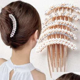 Pinces à cheveux Barrettes élégantes perles peignes épingle à cheveux femmes luxe cristal chignon décor mariée griffe bijoux accessoires livraison directe Hairjewe Ot725