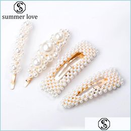 Barrettes à cheveux Barrettes Élégantes épingles à cheveux en perles Clips géométriques coréens Barrettes Chapeaux Épingles à cheveux Bandeaux Ornements féminins Accesso Dhthj