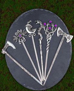 Clips de cabello Barrettes ética Pe Hairsticks Silver Axe Accesorios de espada bruja Triple Moon Pentagram Stickhair9482912