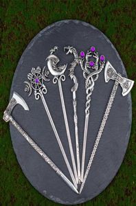 Pinces à cheveux Barrettes éthique Dragon baguettes argent hache épée accessoires pour cheveux sorcière Triple lune pentagramme épingle à cheveux bâton de cheveux J2302211346312