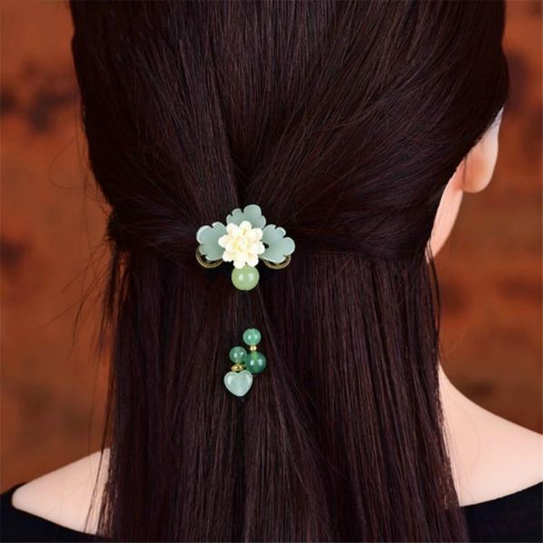 Pinzas para el pelo, pasadores, joyería elástica étnica para mujeres y niñas, hoja esmaltada de cristal, ropa para cabeza de flor de resina bonita, accesorios para mujer