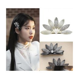 Haarclips Bronrettes Europa Fashion Jewelry Rhinstone Flower Haarspeld Haarspeld Dukbill Tanded Clip Pin Accessoires Drop levering H DHYVQ