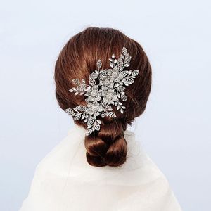 Pinzas para el cabello pasadores exagerados tocados de novia de gama alta de lujo completo peine de diamantes de imitación aleación ahueca hacia fuera hojas estilo decoración ML