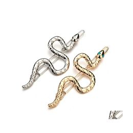 Haarclips Barrettes Beroemde gouden Sier Color Snake Hair Clip Barrettes Accessoires voor vrouwen Punk Uniek ontwerp Party Sieraden Simpl Dhson