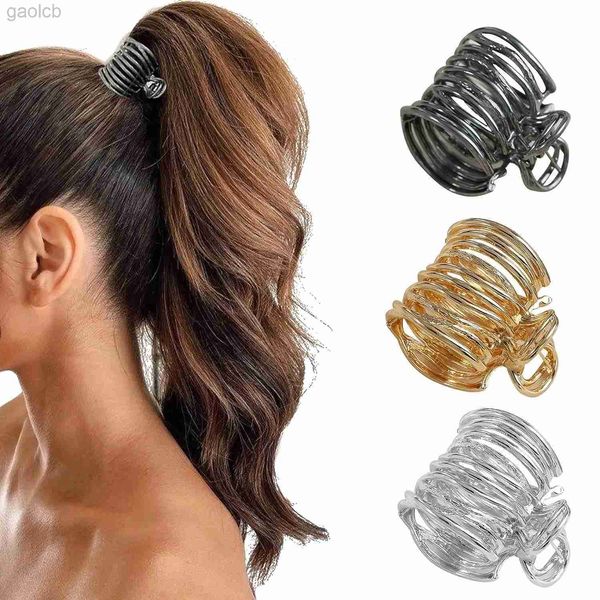 Clips de cheveux Barrettes Fashion Gold Color Hollow Geometric Hair Clips Metal Hair Claw Cross Hairclip Boudge Band Hair Hair Crabe Women Women Accessoires 240426