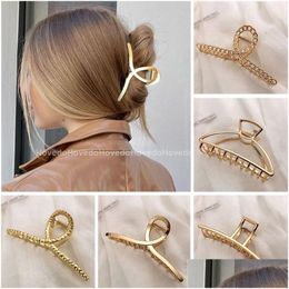 Haarclips Bronrettes Fashion Gold Sier Hollow Geometric Metal Cross Headband Crab Women Accessoires Drop levering sieraden Haarjewel Dhcsj