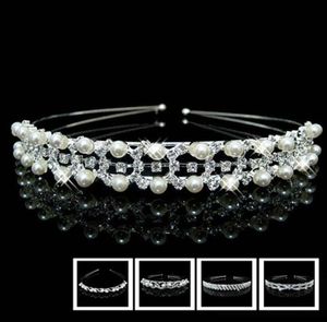 Clips de cheveux Barrettes Bijoux de mode Bride Couronnes Pearl Rignestone Crystal Crowd Wedding Flower Girl Tiara Princess Bandage sur H3095701