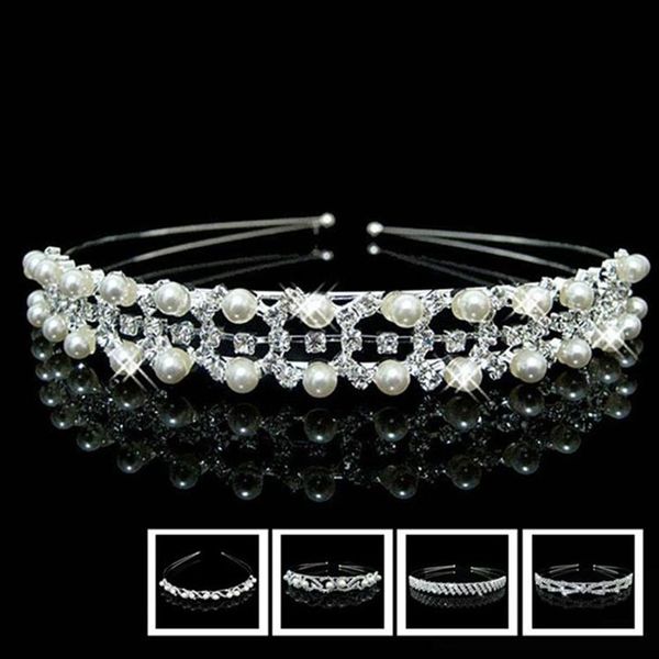 Pinzas para el cabello Barrettes Joyería de moda Coronas de novia Perla Rhinestone Corona de cristal Boda Flor Niña Tiara Princesa Vendaje en H323R