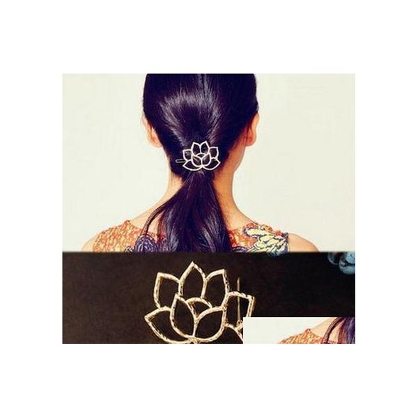 Pinzas para el cabello Barrettes Joyería de moda Mujeres Lotus Barrette Vintage Tocado Horquilla Clip Bobby Pin Lady Drop Delivery Hairjewelry Dhmmk