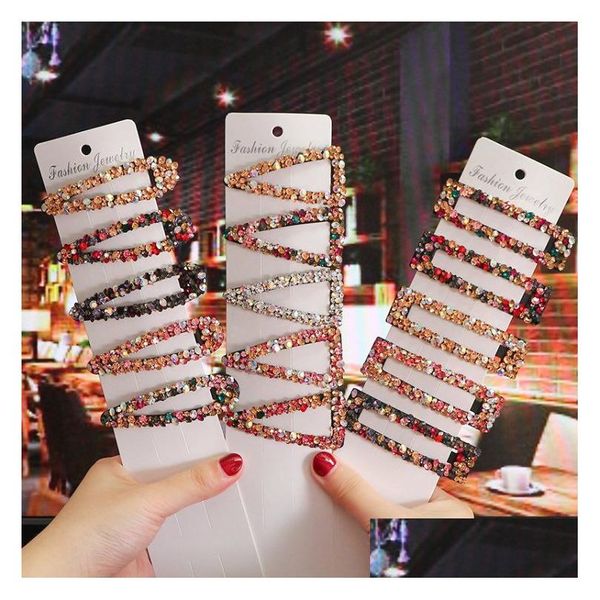 Barrettes Barrettes Mode Strass Clip Géométrique Diamant BB Poignées Pour Femmes Coloré Bang Cristal En Gros Drop Livraison Juif Dhkrt