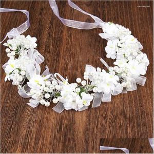 Pinces à cheveux Barrettes Floral Perle Ruban Bandeau Avec Accessoires De Mariée Tempérament Bandeaux Mariage Fête Guirlande Guirlande Bijoux D Otric