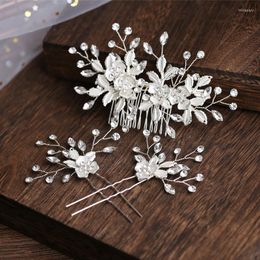 Hair Clips Barrettes Flower Comb Set met 2 U-Shape Pinrhinestone Bridal Wedding Accessories For Women Girls Lbhair Tris22