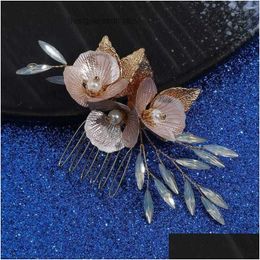Clips de cheveux Barrettes fleur feuilles peignes épingle opale perle épingle à cheveux or couleur de tête pour les mariées accessoires accessoires bijoux de mariée otpfh