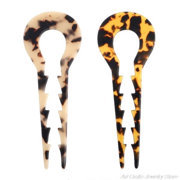 Clips de cheveux BARRETTES FRENIR FROSE Vintage Clip de fourche en forme de U avec dents ondulées 2 Frongs Leopard Celluloïd Acétate chignon Pin A27